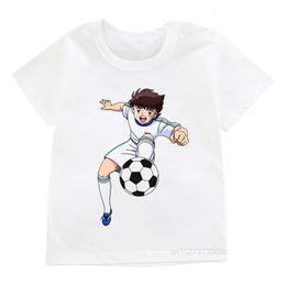 T-shirts Summer Anime Captain Tsubasa Le Petit Footballer Print Kids T-shirts Boys Cool T Shirt Cartoon Tees Children Versatile Tops 230418