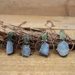 Pendant Necklaces Aquamarine Fluorite Nugget Antique Copper Necklace Rough Crystal Healing Quartz Retro Jewellery For Women Gifts QC3316