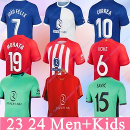 2023 2024Memphis Maglie da calcio a casa M. Llorente Correa Camiseta Calcio camicie da calcio uomini bambini Griezmann R. Carrasco de Paul Atletico Madrids 120 ° anniversario