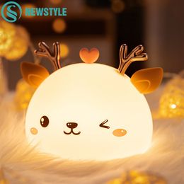 Lamps Shades Colorful Deer Night Light Silicone Touch Sensor Cute Animal Soft USB Rechargeable Lamps for Children Bedroom Baby Christmas Gift 230418