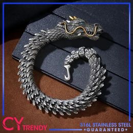 Chain Vintage Men's Punk Domineering Ancient Dragon Snake Link Bracelets Accessories Hiphop Style 925 Sterling Silver Fashion Jewelry231118
