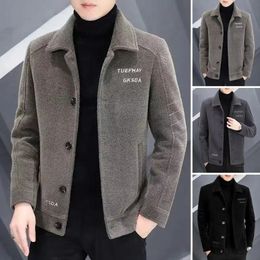 Men's Jackets Men Autumn Winter Jacket Lapel Long Sleeve Coat Singlebreasted Embroidery Letter Print Plush Thickened Warm Outwear 231118