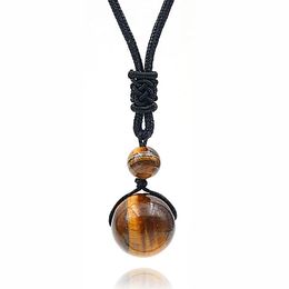 Tiger Eye Stone Pendant Necklaces For Women Rope Chain Round Obsidian Retro Vintage Party Daily Fashion Jewellery