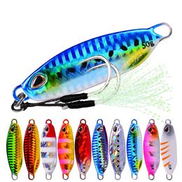 Metal Jig Spoon Lure 10g 20g 30g Artificial Hard Bait Feather Fish Hook Shore Cast Jigging Bass Fishing Tackle Pesca Swimbait FishingFishing Lures jigging fishing