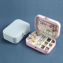 Cosmetic Bags Jewellery Box Household Portable Rectangle Storage Rack For Necklace Earrings Simple Solid Colour Leather