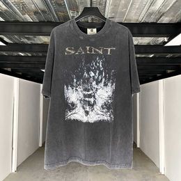 Men's T-Shirts JERRY SAINT MICHAEL 23SS Men Women T Shirt Washed Distress Vintage Hip Hop High Street Casual Oversized Short Sleeve Tees