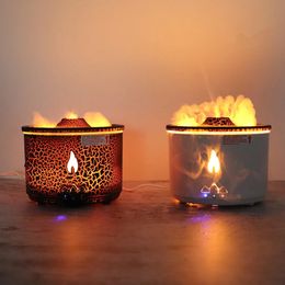 Decorative Objects Figurines Portable Volcano Flame Air Humidifier Essential Oil Aroma Diffuser for Home Mist Jellyfish Humidifiers Night Light Fragrance 231118