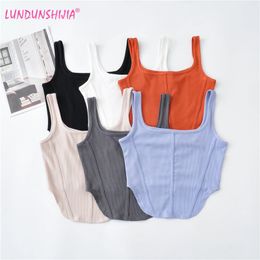 Camisoles Tanks LUNDUNSHIJIA Summer Women Camisole Sexy Sleeveless Crop Tops Fashion Solid Curved Hem Tank Tops 6 Colors 230418