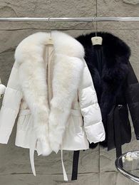 Women's Down Parkas Janveny Luxury Natural Fox Fur Collar White Goose Down Jacket Women Winter Female Warm Parkas Slim Coat With Belt Outwear 231117