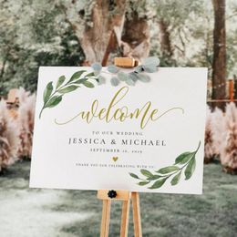 Party Decoration Greeny Leaf Calligraphy Poster Welcome Wedding Sign