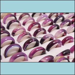 Band Rings Jewellery Beautif Smooth Purple Black Round Solid Jade/Agate Gem Stone 20Pcs Lots Drop Deliver Dhwda Delivery Otosx