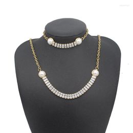 Necklace Earrings Set Luxury Imitation Pearl Chain And Bracelet For Women 18 K Stainless Steel Crystal Bracelets Gold Plated