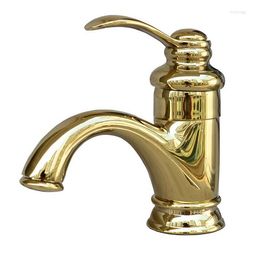 Bathroom Sink Faucets Luxury Gold Color Brass Basin Faucet Mixer Tap Deck Mounted Single Handle One Hole Mgf008