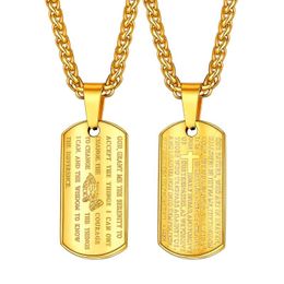 Pendant Necklaces Collare Bible Verse Mens Bar Black/Gold Color Prayer Hands Jewelry 316L Stainless Steel Praying Pendants Men P062Pendant