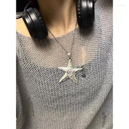Chains Sweet Cool Silver Colour Metal Starfish Star Pendant Necklace For Women Korean Fashion Niche Couple Designer Jewellery 90s
