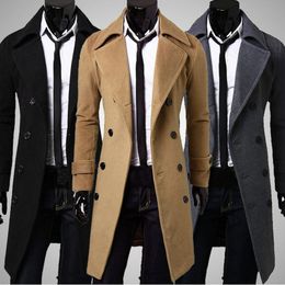 Men's Wool Blends Men Warm Windbreaker Jacket Winter Slim British Stylish Trench Woollen Coat Double Breasted Elegant Long Abrigo Hombre 231118