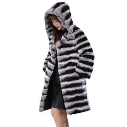 Women's Fur Faux Real Rex Rabbit Coat for Women Warm Loose Chinchilla Color Winter Fashion 231117