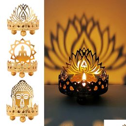 Candle Holders Retro Hollow Carved Tealight Holder Buddha Ghee Lamp Light Desktop Decoration Ornaments Buddhist Supplies Gift Drop D Dhouv