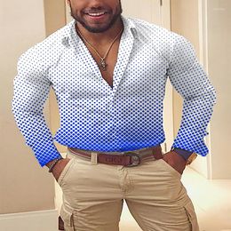 Men's Dress Shirts 2023 Men's Shirt Lapel Long Sleeve Plaid Stripe Casual Super Cool 3D Printing Street Sports Button Clothing