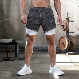 Men s Shorts 2023 Camo Running 2 In 1 Double deck Quick Dry GYM Sport Fitness Jogging Workout Sports Short Pants 230417