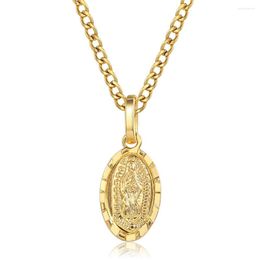 Chains Chic Mini Virgin Mary Pendant Necklace For Men Women Curb Link Chain Stainless Steel Gold Colour Catholic Christian Gift GP430B2