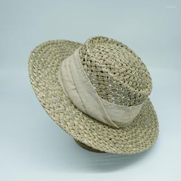 Wide Brim Hats Summer Sun Women Fashion Girl Sea Straw Hat Ribbon Bow Beach Casual Flat Top Panama Visor Bone Feminino