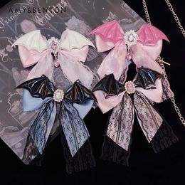 Headwear Hair Accessories Halloween Japanese Style Headdress Women Wings Bow Rhinestone Sweet Cool Hairpin Female Goth Lolita Hair Clip 231118