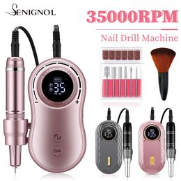 Nail Art Equipment SENIGNOL 35000RPM Drill Machine LCD Display Portable Rechargeable for Manicure Pedicure Tools Professional 230417