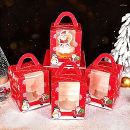 Gift Wrap 4Pcs Christmas Cake Box Pastry Cupcake Takeaway Boxes With Handle Window Muffin Package Decor Xmas Year Navidad