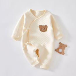 Rompers Baby Long Sleeve Cartoon Bear Romper Autumn Winter Warm born Cotton Jumpsuit Comfortable Infant Casual Clothes 230418