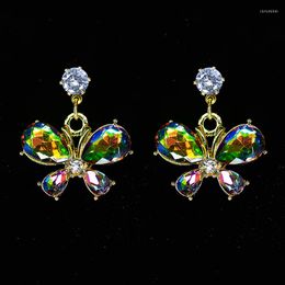 Dangle Earrings S925 Silver Needle Colorful Crystal Butterfly Drop For Women Girls Ear Accessories Jewelry Eh943