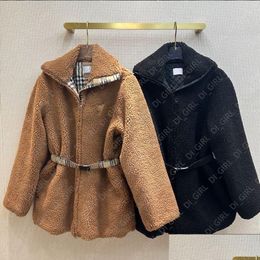 Women'S Jackets Women Puffer Jacket Fashion Elegant Striped Print Lamb Wool Outerwear Winter Plush Thick Lady Overcoat Warm Digirl D Dhvnx