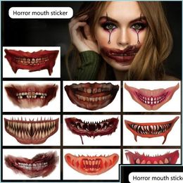 Halloween Supplies Bloody Wound Tattoo Stickers Horror Mouth Trick Scary Waterproof Temporary Diy Fake Halloweens Party De Drop Deli Dhfpy
