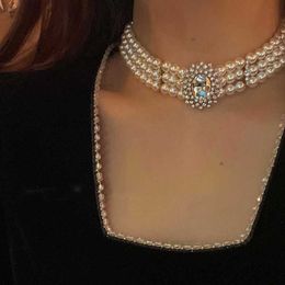 Pendant Necklaces MENGJIQIAO Wholesale Vintage Style 3 Layers Pearl Choker Necklace For Women Elegant Crystal Short Necklace Party Jewellery Z0417