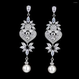 Dangle Earrings Luxury Exquisite Marquise Zirconia Big Long For Women Wedding Fashion Imitation Pearl Jewelry Gifts