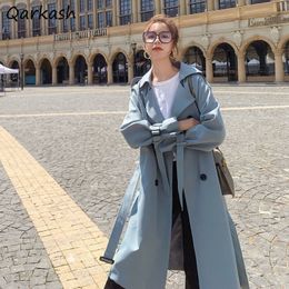 Women's Jackets Trench Women Loose Leisure Allmatch England Overcoat Autumn Temperament Retro Double Breasted Office Lady Adjustable Waist 230418