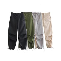 Women's Pants Capris Women Fashion Parachute Pants Casual Solid Low Waist Drawstring Baggy Trousers Female Vintage High Elastic Waist Cargo Pants 230417