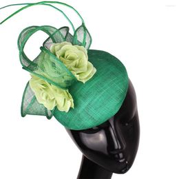 Headpieces High Quality Sinamay Wedding Headwear Elegant Women Church Party Fascinator Hat With Flower Cocktail Hair Accessories Headband
