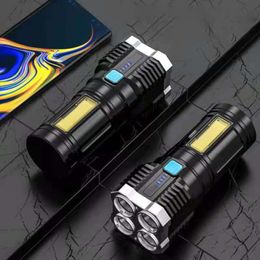 Flashlights Torches 4-core Super Bright Rechargeable Outdoor Multi-function Led Long-range Spotlight Battery Display COB Light