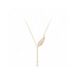 Angel's Wing Pedant Necklace Au750 Solid Gold Necklaces With Drop Water Diamond Fine Jewellery Gift Women