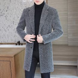 Mens Wool Blends Highend Feel Men Fashion Handsome All Woollen Coat Suit Collar Long Trench Thick Casual Winter Jacket 231118