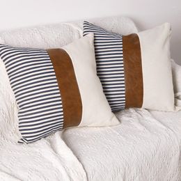 Pillow Home PU Leather Stitching Canvas Stripe Cover Sofa Car