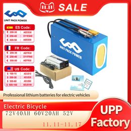 UPP 72V 40AH Ebike Battery Pack 36V 48V 52V 60V 20AH 25AH for 5600W 3000W 1000w Motorcycle Bicycle Waterproof Lithium Batteries