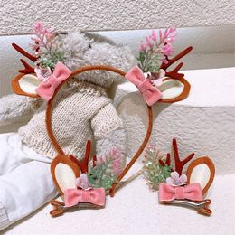 Headwear Hair Accessories 6PCS/LOT Elegant Christmas Women Hair Accessories For Girls Fawn Horn Ears Hairbands Floral Hair Clips Headbands Pairs Hairpins 231118