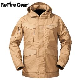 Men's Jackets ReFire Gear M-65 Military Tactical Field Jacket Men Autumn Waterproof Windbreaker Md-long Pockets Flight Hoodie Army Coat