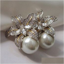 Stud Gorgeous Flower Imitation Pearl Earrings Women Luxury Inlaid Sparkling Cz Stone Fashion Wedding Jewellery Drop Delivery Je Dhgarden Otuny
