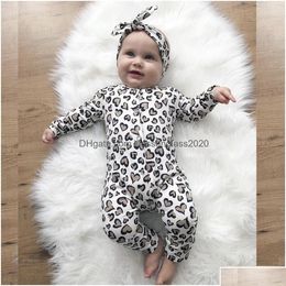 Rompers Baby Girls Love Heart Romper Kids Round Collar Long Sleeve Jumpsuitsaddbows Headbands 2Pcs Sets Valentines Day Newborn Kid C Dhkme