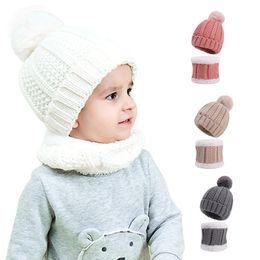 Baby Pompom Hat Scarf Set Winter Woollen Children's Pom Poms Knitted Hat Scarf 2pcs/set for Boys and Girls' Hats Party Hats Q748
