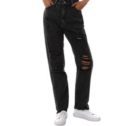 Women's Jeans Kayotua High Waist Denim Black Ripped Hollow Out Straight Hole Slim Ladies Casual Trousers XSL 230418