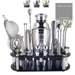 Bar Tools 1-22PCS Black Rose Gold Cocktail Shaker Set Bartender Kit with Mixer Muddler Pourer Stand Recipe Stainless Steel Bar Shakers 231117